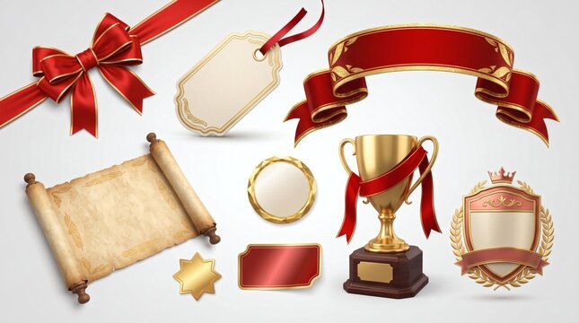 Collection of Awards and Decorative Elements for Celebrations and Achievements