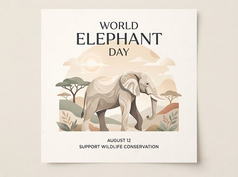 World elephant day poster with african savannah landscape