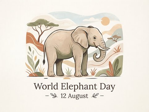 Cute elephant in savanna for world elephant day celebration