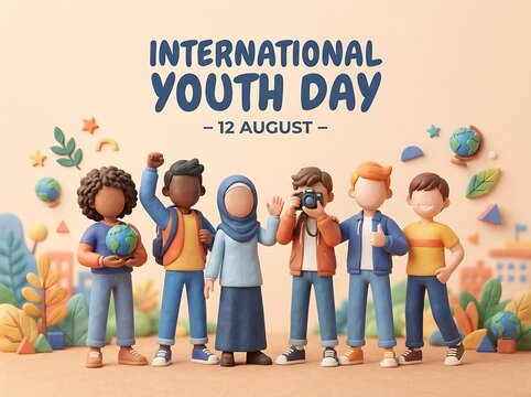 International youth day celebration with diverse group of kids