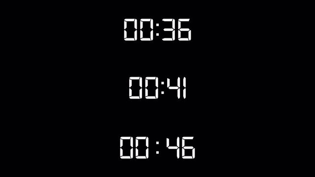 Count Up Timer Animation Set on Transparent Background, 7 Minute, 8 Minute and 9 Minute Digital Timer Collection, Seven Minute, Eight Minute and Nine Minute Count Up, 4K Alpha Channel