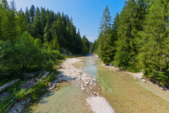 Scenic View of the Ammer River Flowing Through the Ammer Gorge