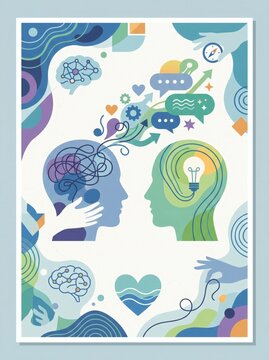 Conceptual illustration of communication and understanding between two minds