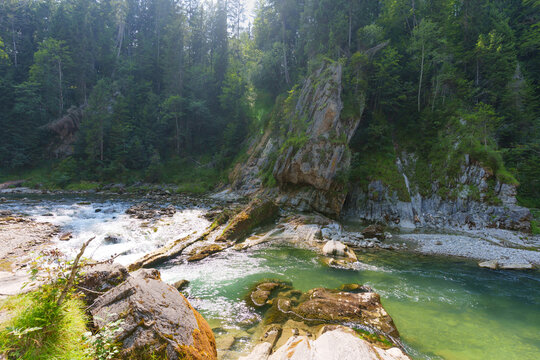 Scenic Wild River Flowing Through Ammer Gorge near Scheibum Germany