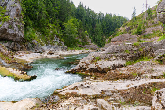 Scenic Ammer Gorge Landscape with Rushing River Near Scheibum Germany