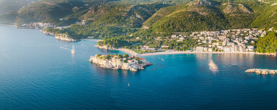 Sveti Stefan island and Adriatic coastline in Montenegro