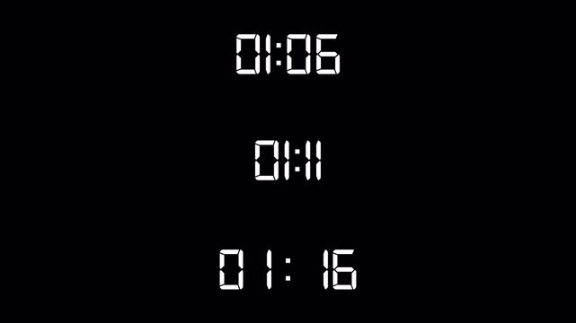 Count Up Timer Animation Set on Transparent Background, 13 Minute, 14 Minute and 15 Minute Digital Timer Collection, Thirteen Minute, Fourteen Minute and Fifteen Minute Count Up, 4K Alpha Channel