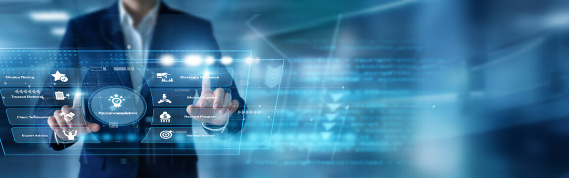 Digital marketer refining algorithms using hands calibrating engine Recommendation algorithms over a modern virtual screen tracking consumer buying habits. Personalizing shopping journey.