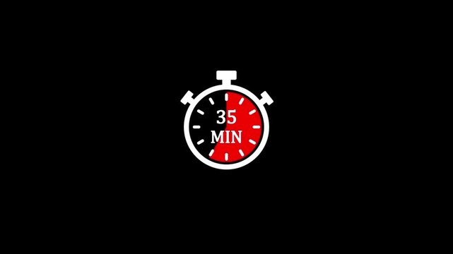 35 minute timer vector icon symbol for countdown clock stopwatch for quick time management schedule productivity isolated on black background.