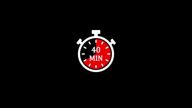 40 minute timer vector icon symbol for countdown clock stopwatch for quick time management schedule productivity isolated on black background.