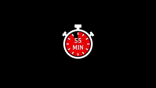 55 minute timer vector icon symbol for countdown clock stopwatch for quick time management schedule productivity isolated on black background.
