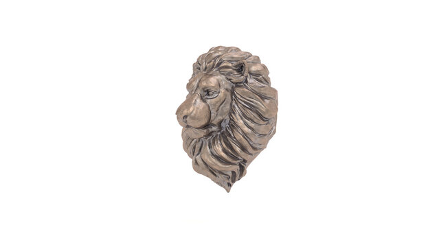 Old Bronze Lion Bust Statue Aged Brass Detailed Mane Isolated Quarter Left View 3D Illustration
