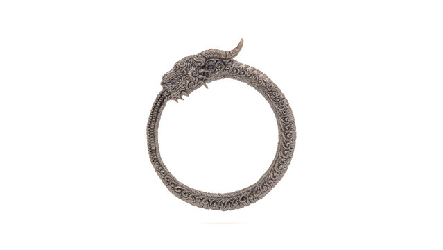 Old Bronze Dragon Bangle Ornate Circular Bracelet Isolated 3D Illustration