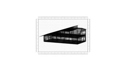 Fototapeta premium 3D Architectural Wireframe House Blueprint on Grid Paper for Construction and Design Concepts