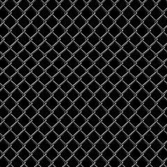 Fototapeta premium Seamless Chain Link Fence Pattern with Metallic Wire Mesh on Black Background