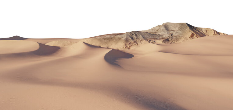 Desert Sand Dunes With Rocky Outcrop Minimal Isolated Landscape &mdash; 3D Rendering Cutout