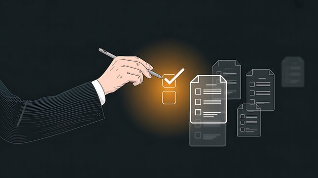 Hand marking checklist with a pen icon