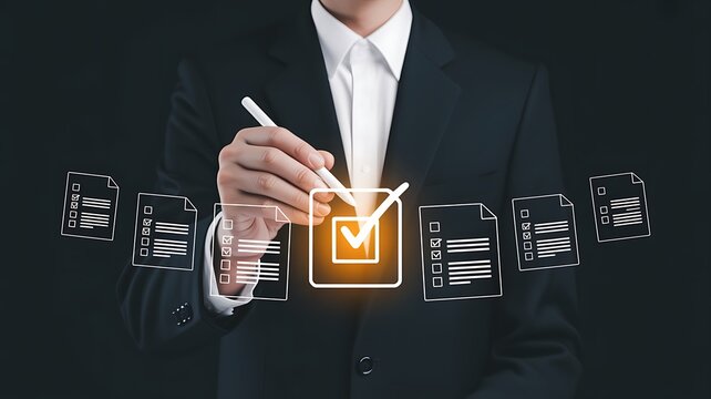 Businessman using digital checklist interface