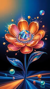 Glowing crystal flower with space background