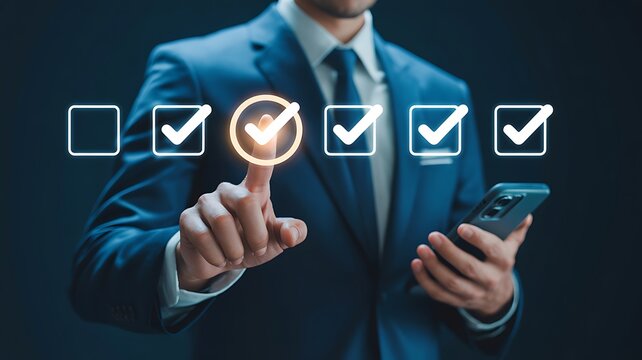 Businessman touching a digital checklist