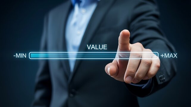 Businessman adjusting value slider on screen