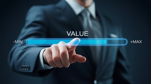 Businessman adjusting value slider on screen