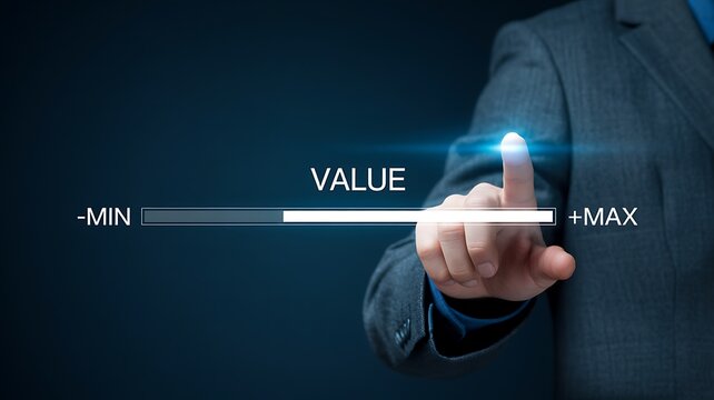 Businessman adjusting value level on screen