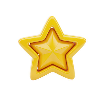 Glossy golden star icon isolated on transparent background, award or rating symbol.