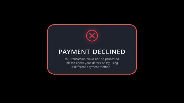 Payment declined error notification ui overlay for e-commerce and online banking systems transaction