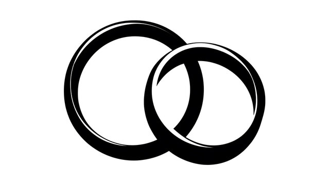 Two interlocking rings, symbolizing union and commitment. The rings are black and simple, representing timeless elegance