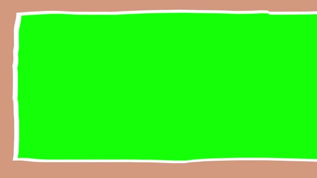 Green screen rectangle sits centered on a solid tan background.