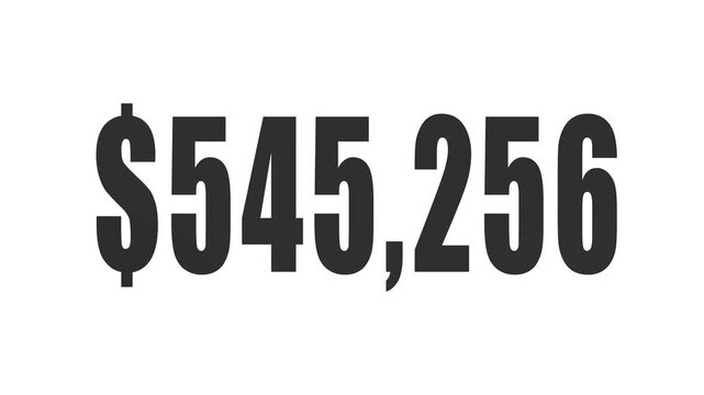 Digital dollar counter animation ranging from zero to Four million starting with white numbers and gradually ending in symbolizing financial growth profit success income increase positive 4k video.