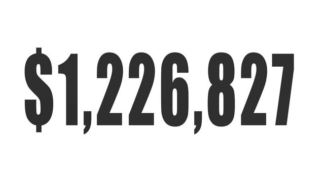 Digital dollar counter animation ranging from zero to nine million starting with white numbers and gradually ending in symbolizing financial growth profit success income increase positive 4k video.