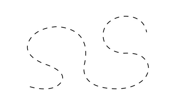 Animated dashed path line with red x marker destination on white background, animation route
