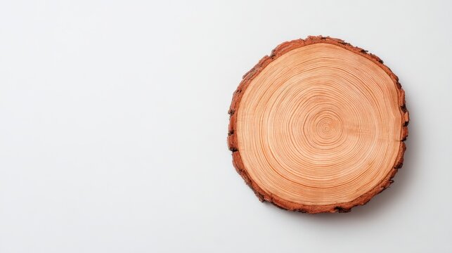 A wooden tree cross-section showing natural tree rings and bark on a white background.
