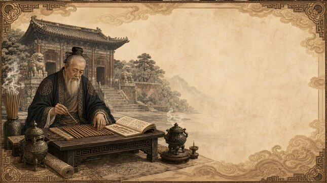 Ancient Chinese Fortune Teller Divination Master I Ching Sticks Frame