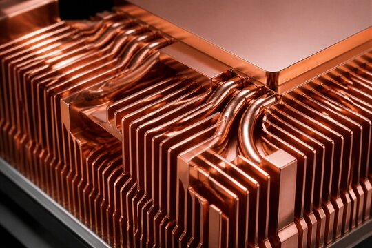 Copper heat sink fins and channels in electronic cooling assembly
