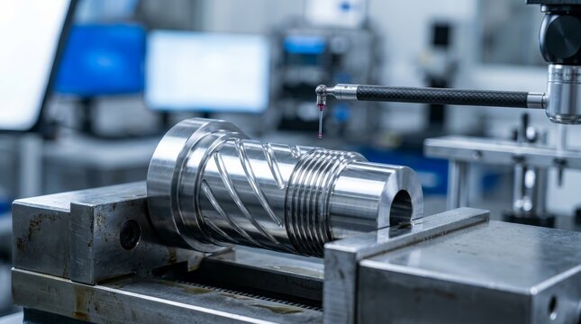 A coordinate measuring machine performing quality control on a precision milled metal part.