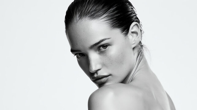A captivating portrait of a woman showcasing beauty and confidence in black and white.