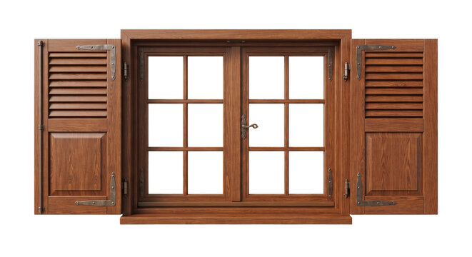 wooden window with glass transparent background
