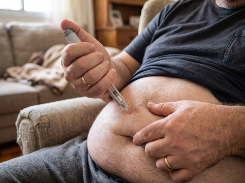 Man injecting medication into stomach