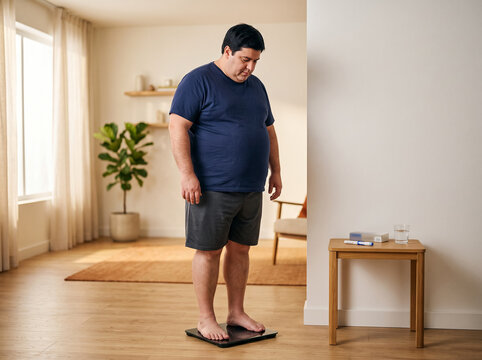 Man standing on scale indoors
