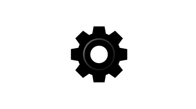 A black gear cog isolated on a white background, symbolizing mechanics and industry