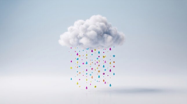 Close view of small cloud with colorful raindrops