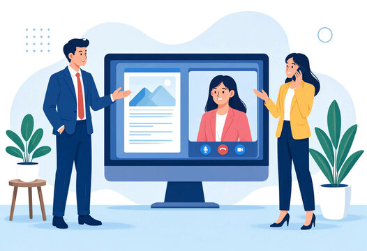 Business people having an online video call meeting for remote work and virtual collaboration