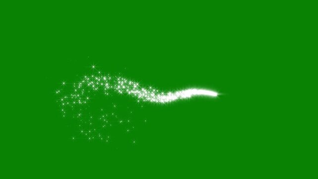 Magical glitter trail line animation, fast glowing star streaks, fairy doodle stars, and a shimmering starlight trail on a green screen background in vibrant 4K.
