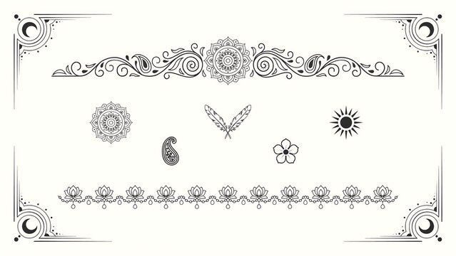 Black and white bohemian decorative and ornate borders isolated on a transparent background