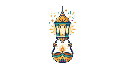 Obraz premium A decorative hanging lantern glows with a warm festive light