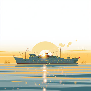 海を航行するレトロな客船。世界一周。