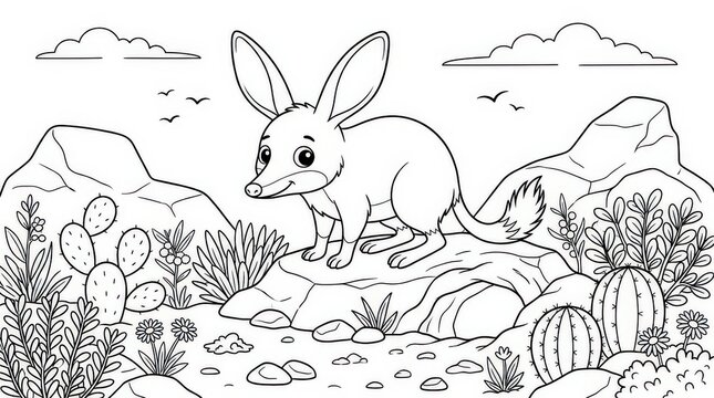 Cute bilbo coloring page for kids. Cartoon desert animal illustration for children activity.